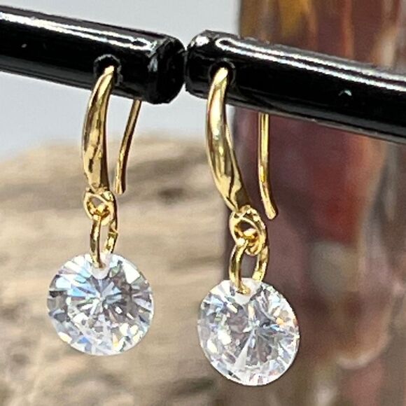 Gold Drill Drop Dangle Earrings Swarovski Crystal - Picture 2 of 6